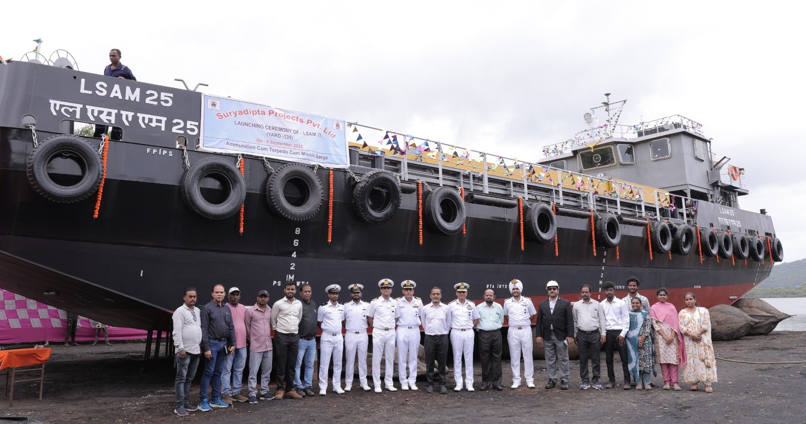 "Indian Navy Launches 11th Ammunition-Cum-Torpedo-Cum-Missile Barge LSAM 25 (Yard 135)"
