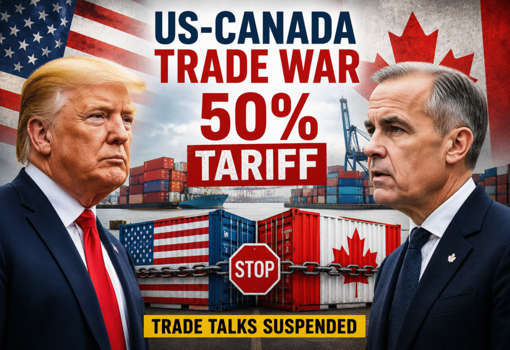 US-Canada Trade War: 50% टैरिफ के बाद Canada ने US से व्यापार वार्ता निलंबित की