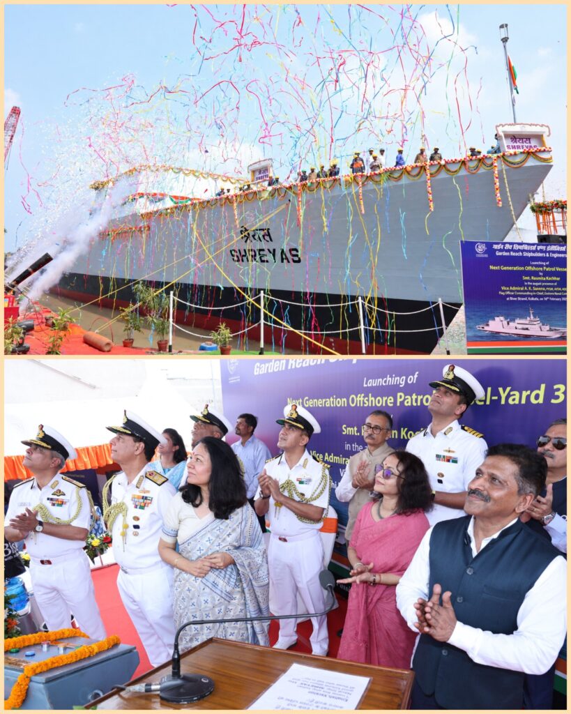 GRSE ने लॉन्च किया तीसरा NGOPV युद्धपोत ‘Shreyas’, पांच महीने से कम समय में 3 जहाज लॉन्च